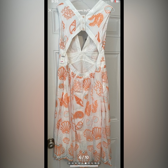 Maeve Embroidered Shell Midi Sundress - White and Orange - Picture 6 of 10